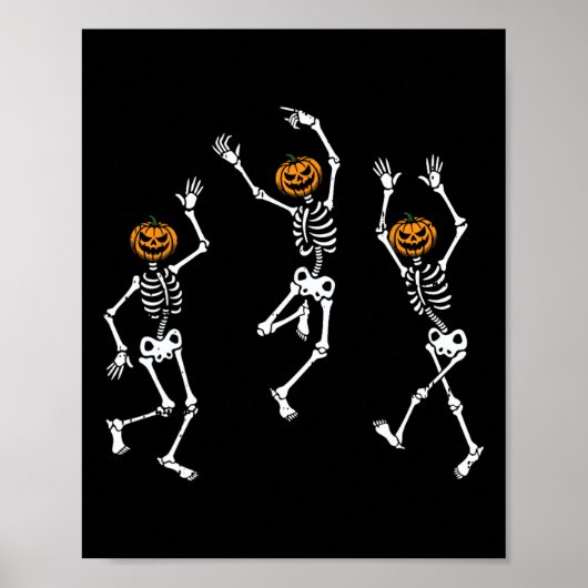Skelet pompoen hoofd dansen Halloween Spooky Bon Poster (Voorkant)