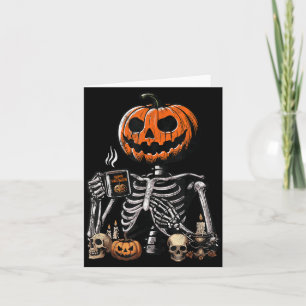 Skelet Pompoen Koffie Drinken Grappige Halloween Kaart