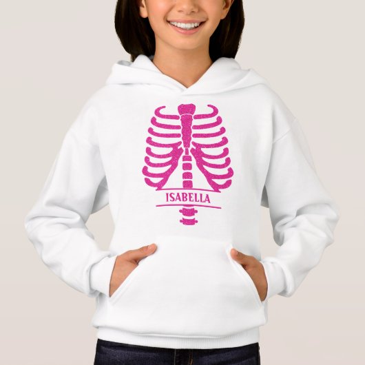 Skelet Ribben Heet Roze Glitter Monogram (Voorkant)