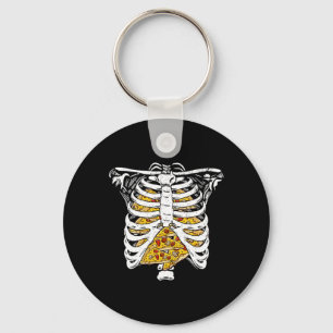 Skelet Ribbenkast Met Pizza's Gelukkige Halloween Sleutelhanger