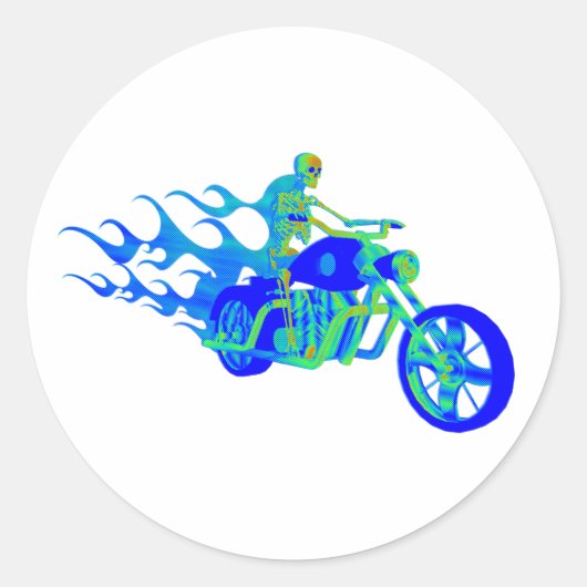 Skelet Riding motor Ronde Sticker (Voorkant)