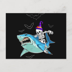 Skelet Riding Shark Funny - Crazy Halloween Gift Feestdagenkaart
