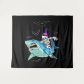 Skelet Riding Shark Funny - Crazy Halloween Gift Wandkleed (Voorkant (horizontaal))