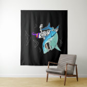Skelet Riding Shark Funny - Crazy Halloween Gift Wandkleed (In situ)