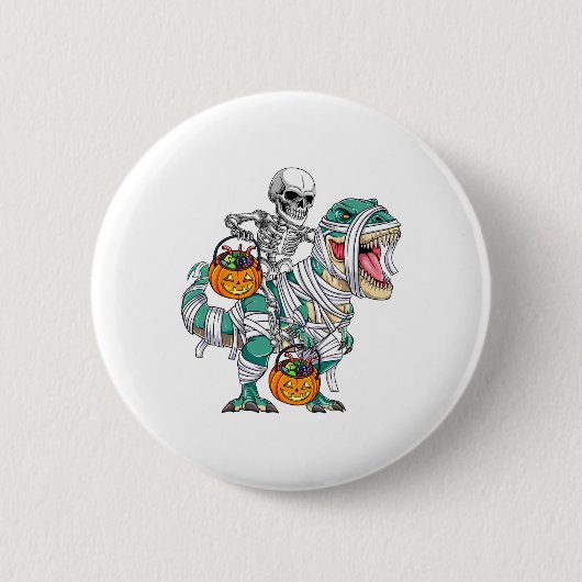 Skelet Rijden Dinosaurus T Rex Fun Kinder Jongens Ronde Button 5,7 Cm (Voorkant)