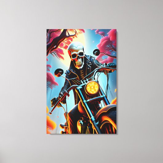 Skelet Rijden door de vuurgrot Canvas Afdruk (Voorkant)