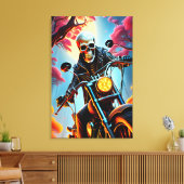 Skelet Rijden door de vuurgrot Canvas Afdruk (Insitu (Woonkamer))
