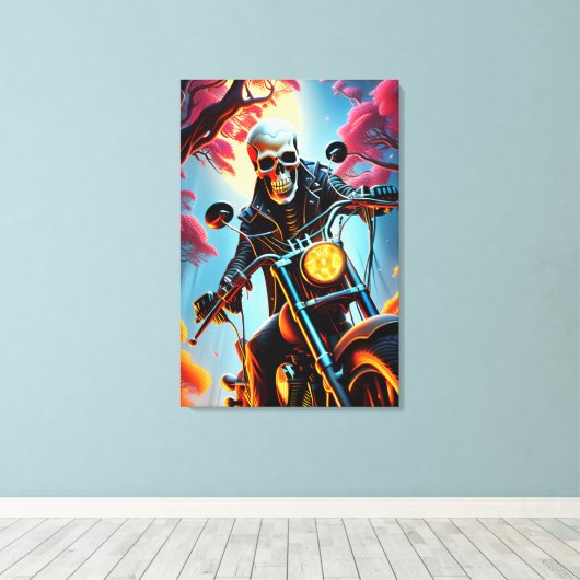 Skelet Rijden door de vuurgrot Canvas Afdruk (Insitu (Houten vloer))