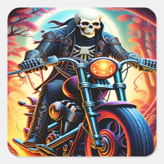 Skelet Rijden door de vuurgrot Vierkante Sticker (Voorkant)