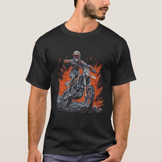 Skelet Rijden Motorfiets Halloween Vuilfiets Mot T-shirt (Voorkant)