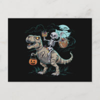 Skelet rijdend op dinosaurus T rex Halloween pompo