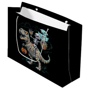 Skelet rijdend op dinosaurus T rex Halloween pompo Groot Cadeauzakje