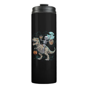 Skelet rijdend op dinosaurus T rex Halloween pompo Thermosbeker