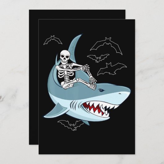 Skelet rijdend op haai grappige Halloween jongens Kaart (Voorkant / Achterkant)