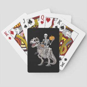 Skelet rijdend op mummie Dinosaur T rex Halloween  Pokerkaarten