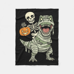 Skelet rijdend op mummie dinosaurus T Rex Hallowee Fleece Deken