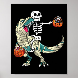 Skelet rijdend op mummie dinosaurus T Rex Hallowee Poster