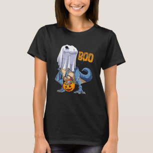 Skelet rijdend op mummie dinosaurus T rex Hallowee T-shirt