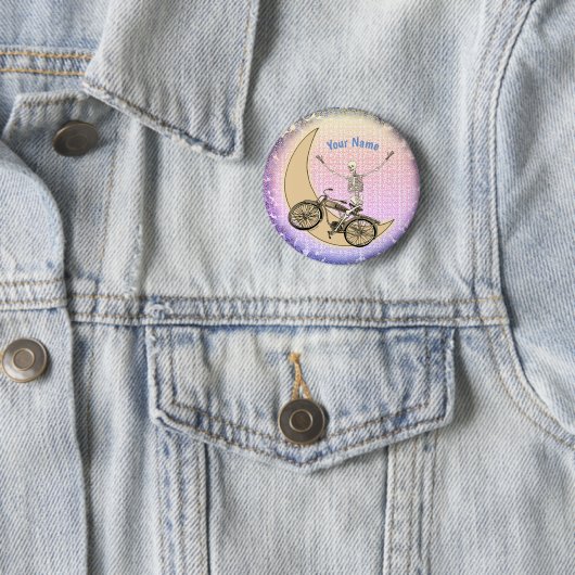 Skelet rijdende fietspen ronde button 5,7 cm (In situ)