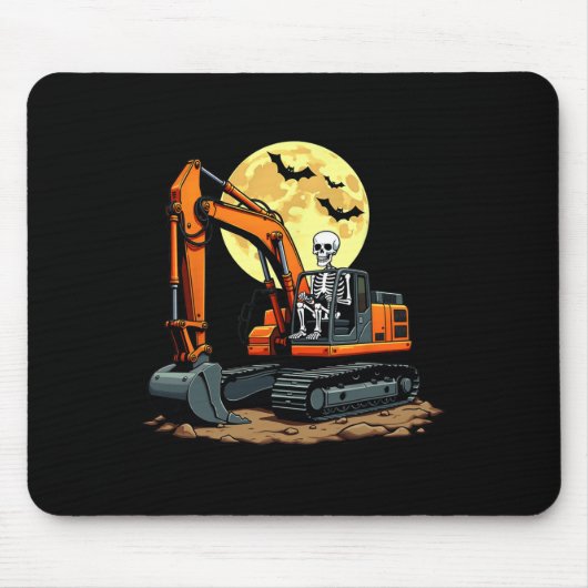 Skelet Rijdende Graafmachine Halloween Bouw Muismat (Voorkant)