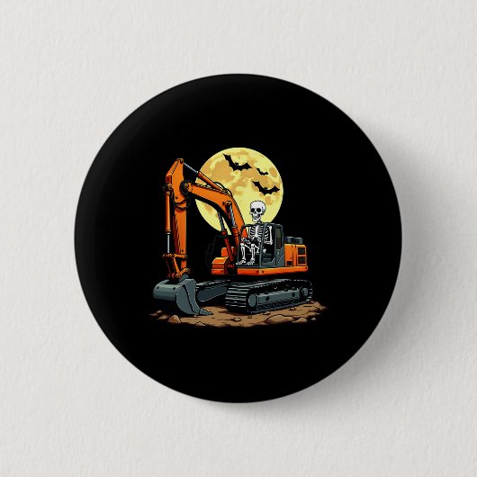 Skelet Rijdende Graafmachine Halloween Bouw Ronde Button 5,7 Cm (Voorkant)