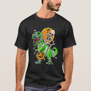 Skelet rijdende mummie Dinosaur rex Halloween pomp T-shirt