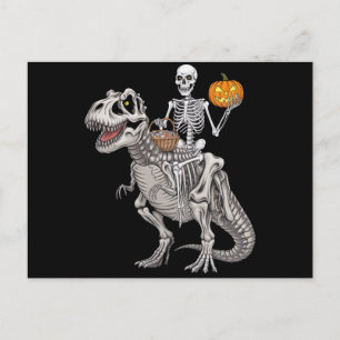 Skelet rijdende mummie dinosaurus T rex Halloween Briefkaart