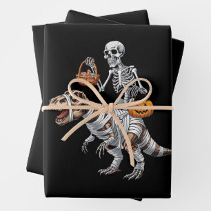 Skelet rijdende mummie dinosaurus T rex Halloween  Inpakpapier Vel