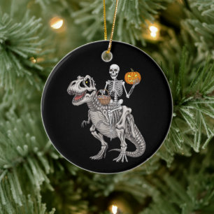 Skelet rijdende mummie dinosaurus T rex Halloween Keramisch Ornament