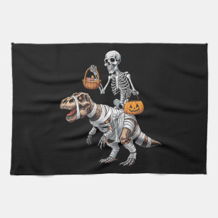 Skelet rijdende mummie dinosaurus T rex Halloween  Theedoek