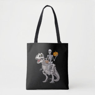 Skelet rijdende mummie dinosaurus T rex Halloween Tote Bag
