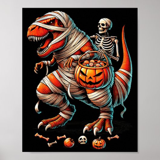 Skelet rijdende mummie dinosaurus T Rex kind jonge Poster (Voorkant)