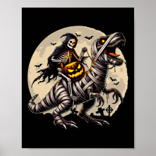 Skelet rijdende mummie dinosaurus T Rex pompoen gr Poster