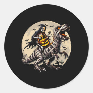 Skelet rijdende mummie dinosaurus T Rex pompoen gr Ronde Sticker