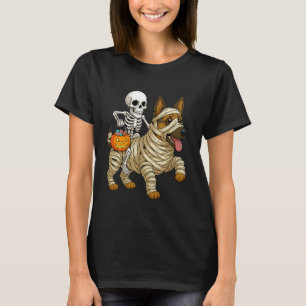 Skelet rijdende mummie Duitse herder hond Hallowee T-shirt