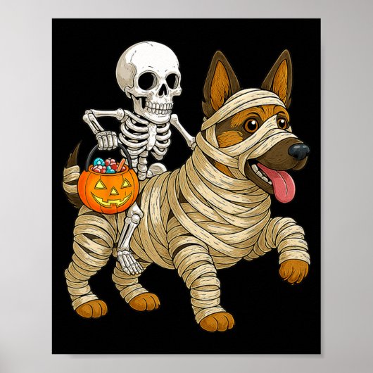 Skelet rijdende mummie Duitse herder hond Poster (Voorkant)