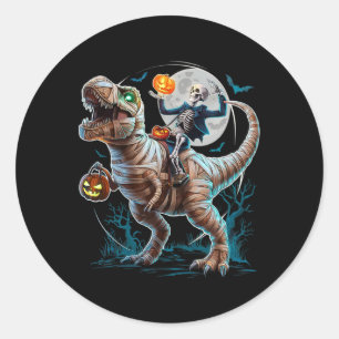 Skelet rijdende mummie pompoen T Rex dinosaurus gr Ronde Sticker