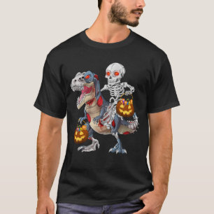 Skelet rijdende zombie dinosaurus T rex Halloween T-shirt