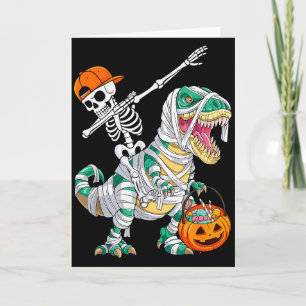 Skelet rijdt dansende Dab Dinosaur T Rex Halloween Kaart