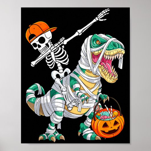 Skelet rijdt dansende Dab dinosaurus T Rex Hallowe Poster (Voorkant)
