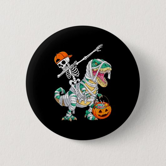 Skelet rijdt dansende Dab dinosaurus T Rex Hallowe Ronde Button 5,7 Cm (Voorkant)