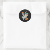 Skelet rijdt dansende dab dinosaurus T Rex Hallowe Ronde Sticker (Tas)