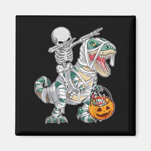 Skelet rijdt dansende Dab dinosaurus Trex Hallowee Magneet (Voorkant)