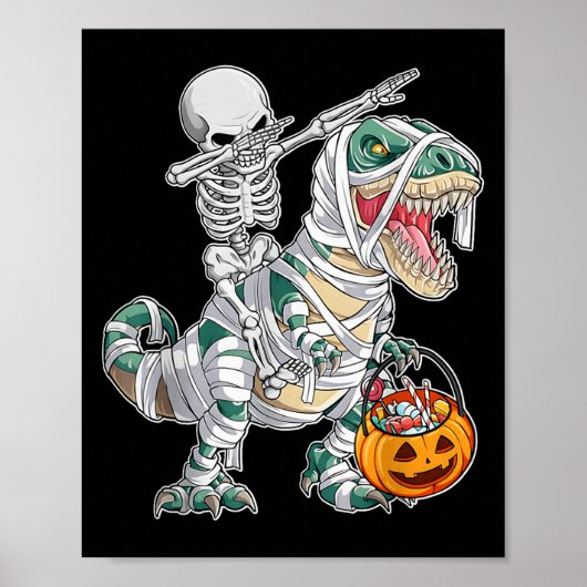 Skelet rijdt dansende Dab dinosaurus Trex Hallowee Poster (Voorkant)