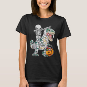 Skelet rijdt dansende Dab dinosaurus Trex Hallowee T-shirt