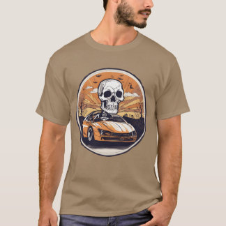Skelet rijdt in een coole auto Cool Halloween Skel T-shirt