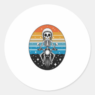 Skelet rijdt op motorfiets ronde sticker