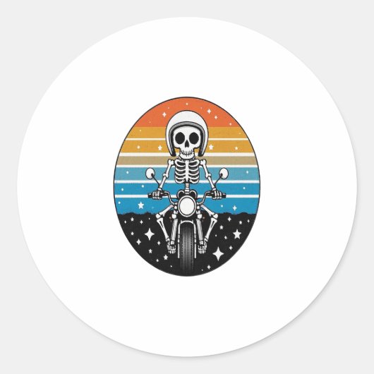 Skelet rijdt op motorfiets ronde sticker (Voorkant)