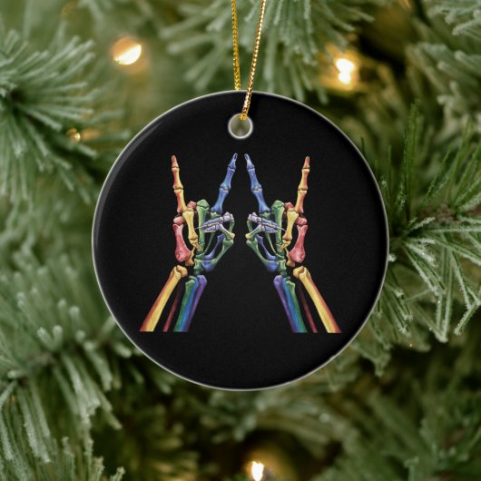 Skelet Rock Hand LGBTQ Cool Rainbow Flag Gay Keramisch Ornament (Boom)