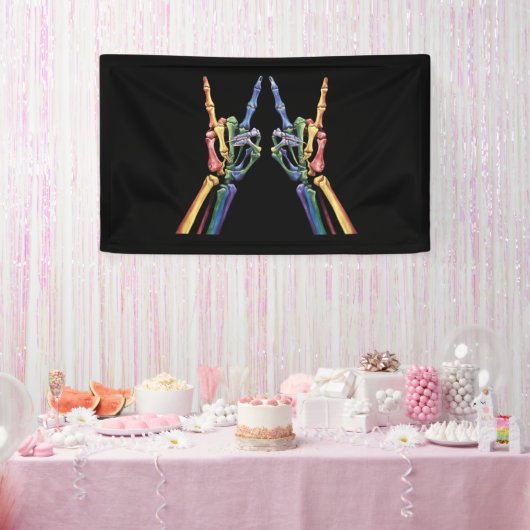 Skelet Rock Hand LGBTQ Cool Rainbow Flag Gay Spandoek (Feest)